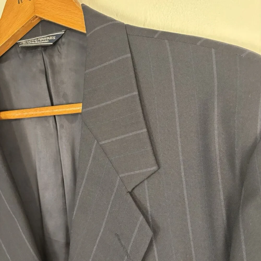 Gieves & Hawkes Savile Row Suit 48 LNG 100% Wool Pinstripe Navy Blue Franco's